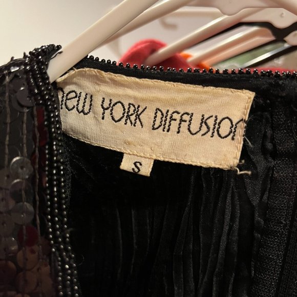 vintage 80s dress black sequin sheer chiffon drop waist prom party cocktail S - Picture 6 of 6